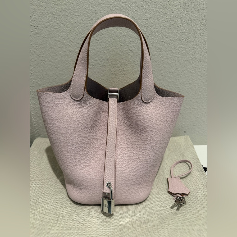 Women’s Pink Leather Small Picotin 18 Tote Bag